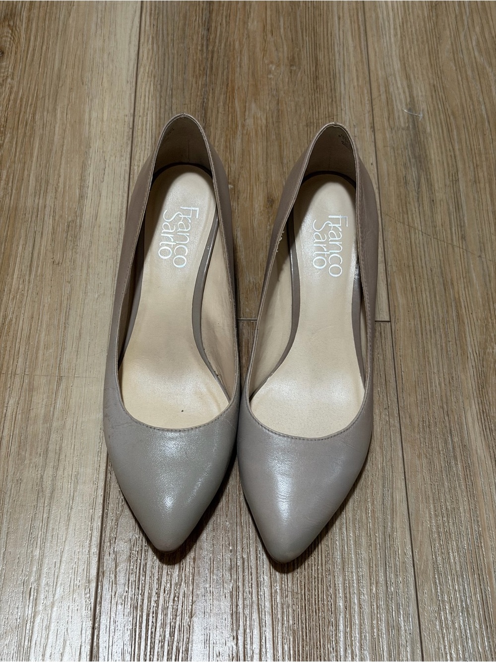 Franco Sarto Taupe Leather Pointed-Toe Pumps